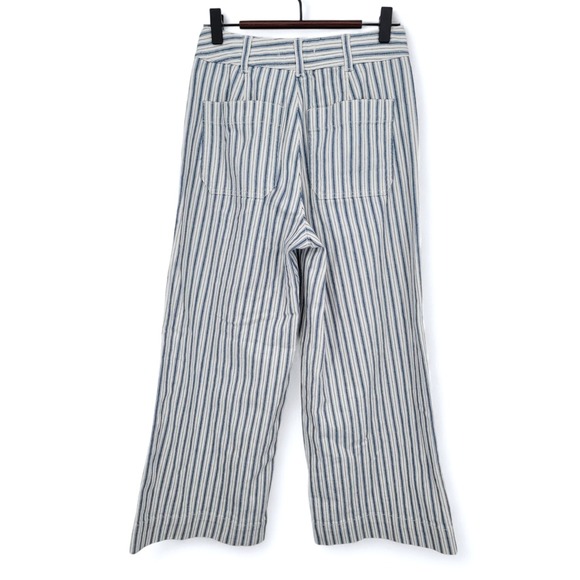 Madewell Emmett Wide-Leg Crop Pants Stripe Button Front Blue White Sz 26 EUC - Picture 2 of 4